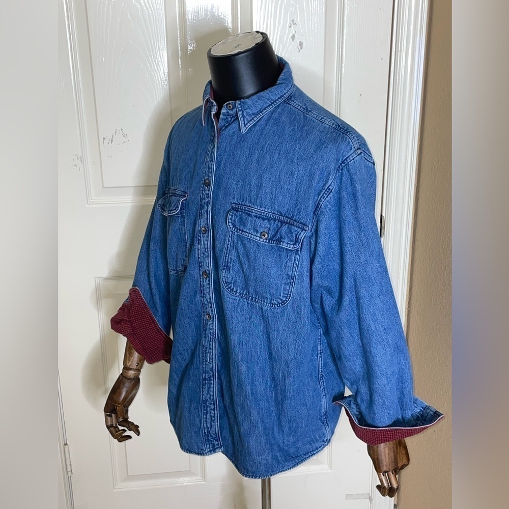 VTG L.L. BEAN Women’s Size X Large Denim Shacket Made in USA Flannel Lined Shirt - Picture 6 of 13
